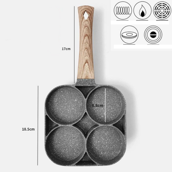 4 Section Nonstick Frying Pan Breakfast Skillet Multi Compartment Egg Pancake Cooking Pan
