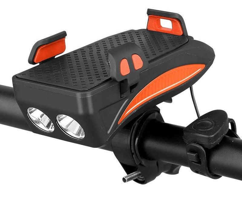 4-in-1 Bike Phone Holder with Power Bank, LED Bike Light & Horn β Shockproof Handlebar Mount