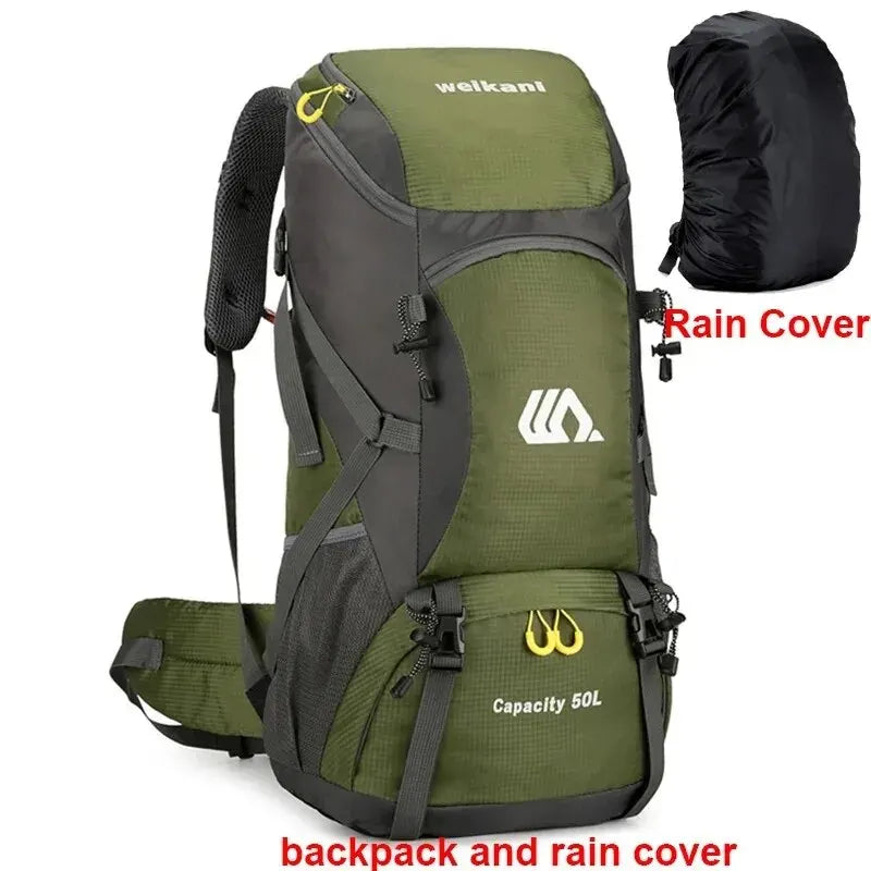 50L Waterproof Nylon Backpack – Large Capacity Camping and Hiking Rucksack