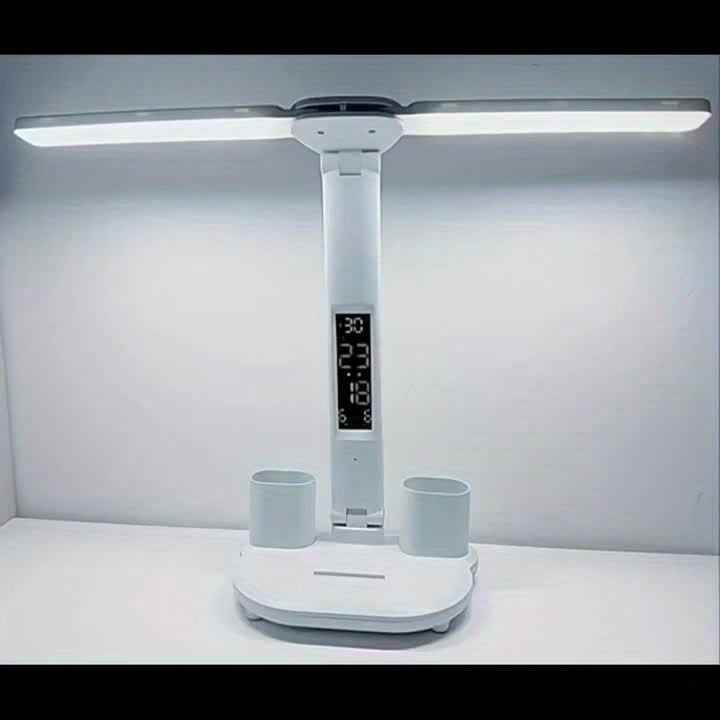 Adjustable LED Desk Lamp with Digital Clock Temperature Display and USB Charging