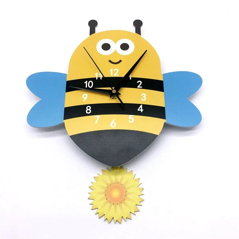 Animal Theme Wall Clock Kids Room Decorative Pendulum Learning Clock