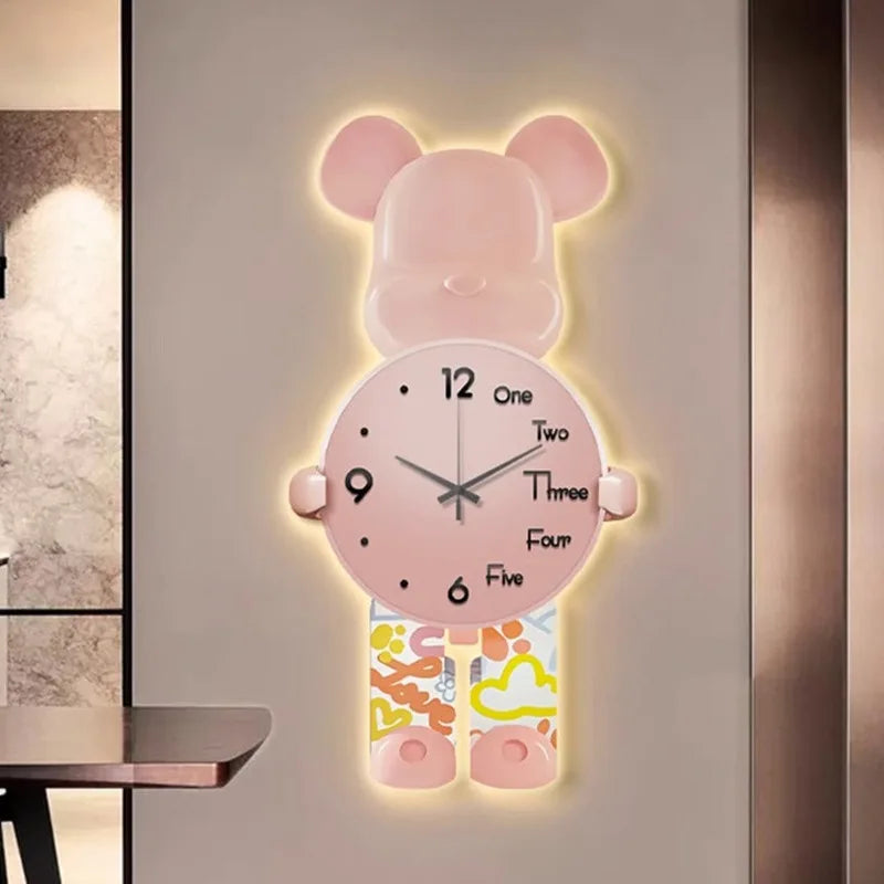 Bear Shaped Wall Clock Decorative Modern Animal Wall Clock for Living Room Home Decor