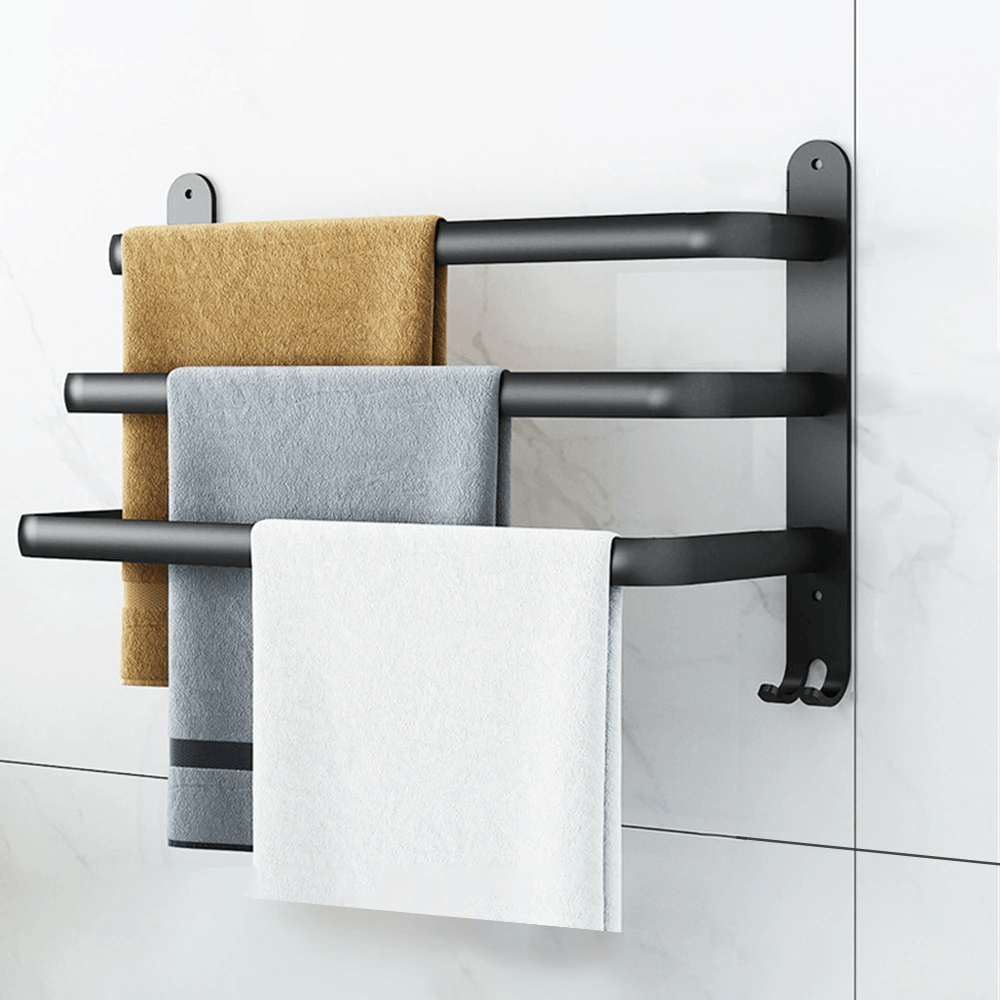 Black Metal Bathroom Towel Holder Wall Mounted Towel Rack Storage
