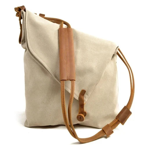 Canvas Shoulder Bag Leather Straps Vintage Casual Crossbody Messenger