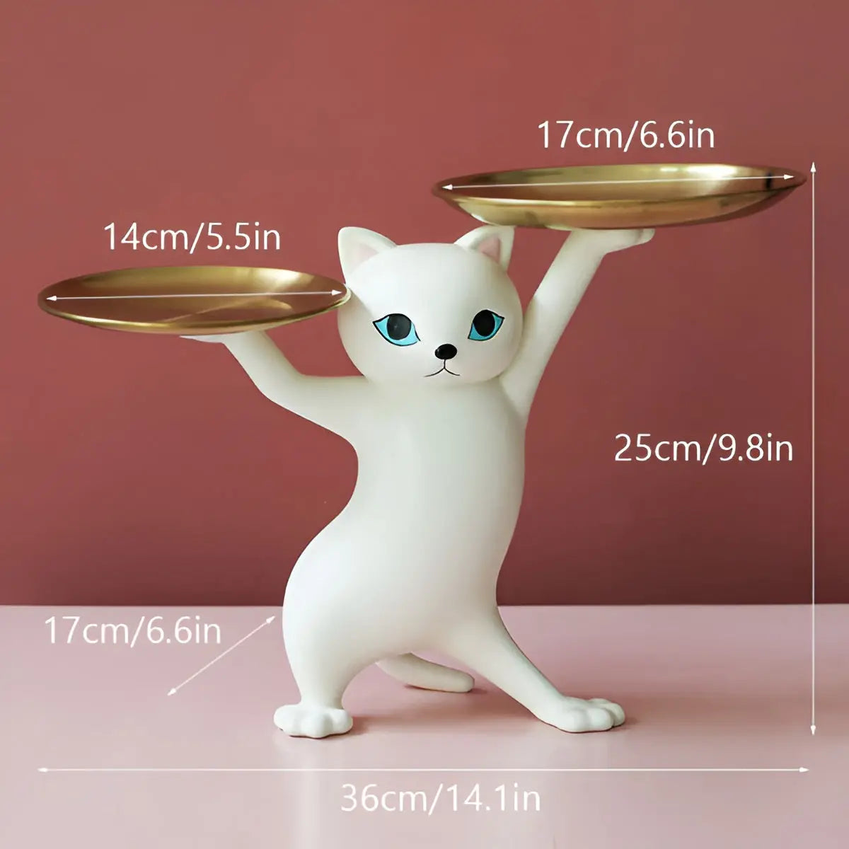 Cat Key Holder Tray Decorative Cat Statue Hook Jewelry Organizer Entryway Table Decor