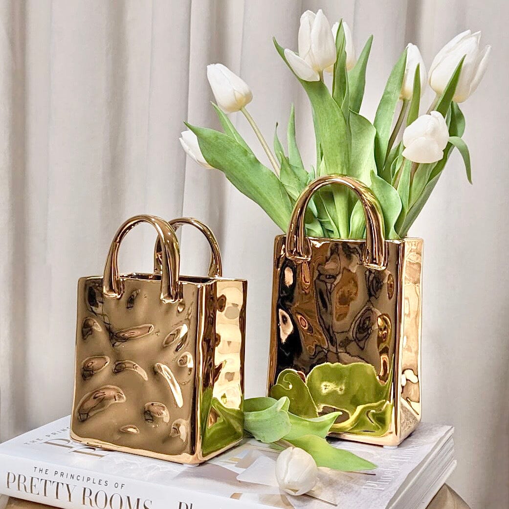 ChicPouch Creative Gold Handbag Vase Decorative Accent