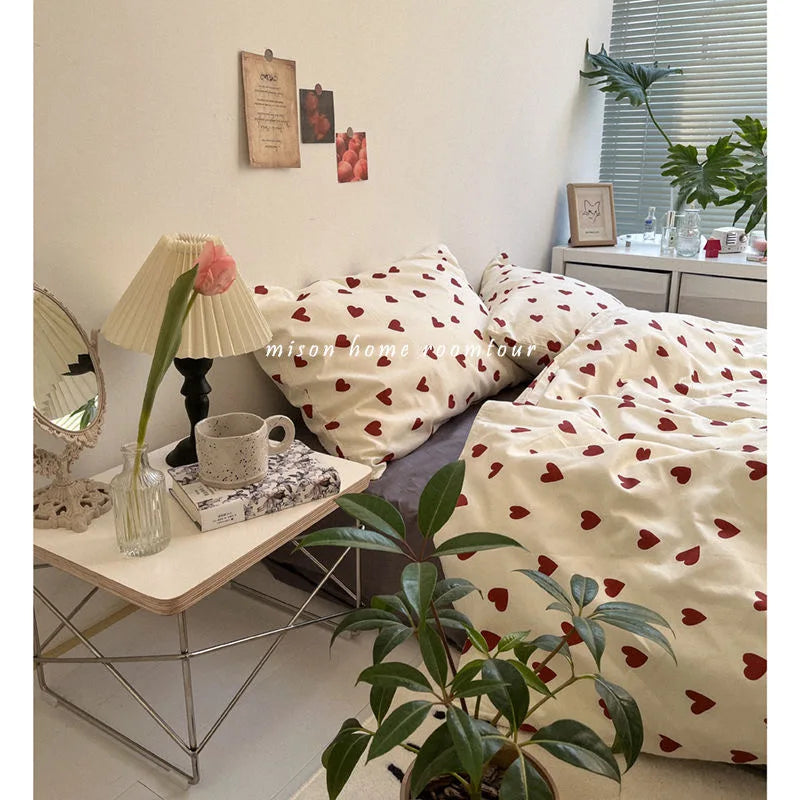 CozyLove Twin Full Queen Duvet Cover Set with Heart Design