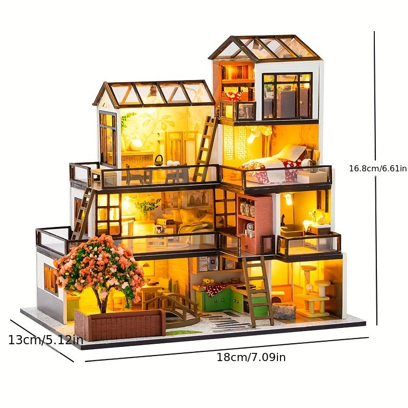DIY Miniature Dollhouse Kit with LED Lights Detailed Mini House Model Craft Building Kit for Adults and Teens
