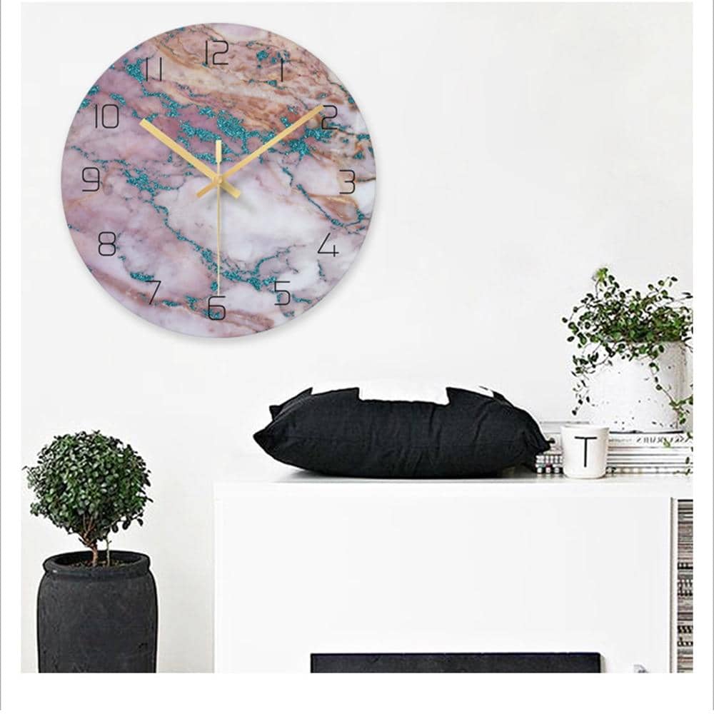 Decorative Marble Effect Wall Clock Silent Modern Round Design