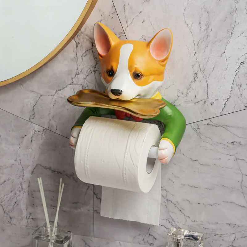 Dog Shaped Toilet Paper Holder Bathroom Shelf Decorative Wall Mount Tissue Roll Organizer