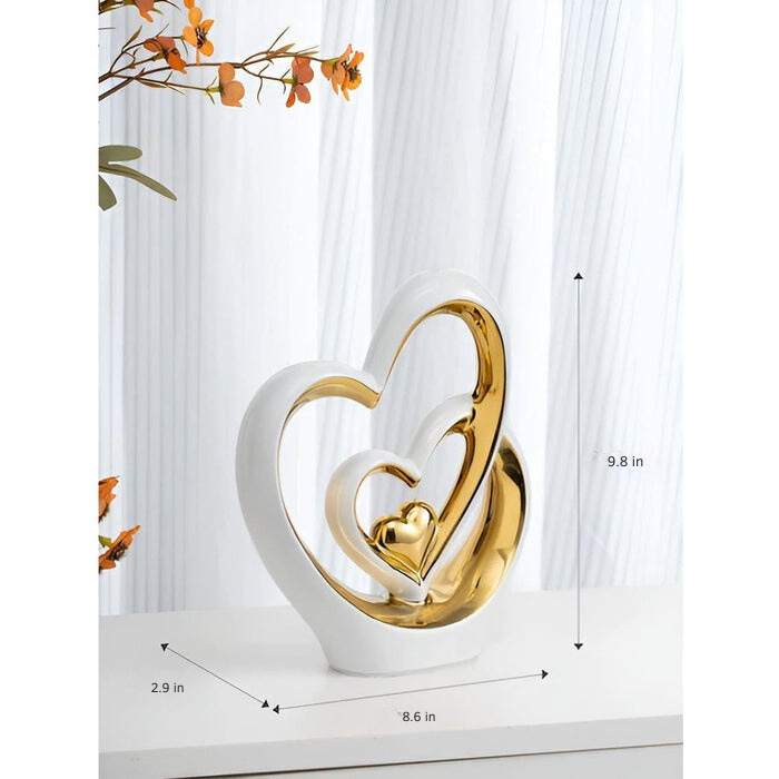 Double Heart Ceramic Sculpture Modern Romantic Home Decor Elegant Abstract Love Statue