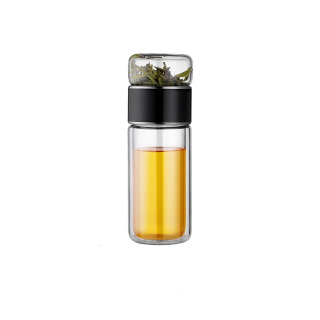 Double Wall Glass Tea Infuser Bottle Borosilicate Large Capacity Leakproof Travel Tea Bottle