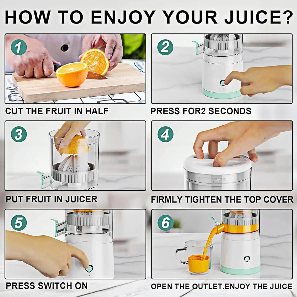 Electric Citrus Juicer Portable Cordless Juicer for Fresh Orange & Lemon Juice