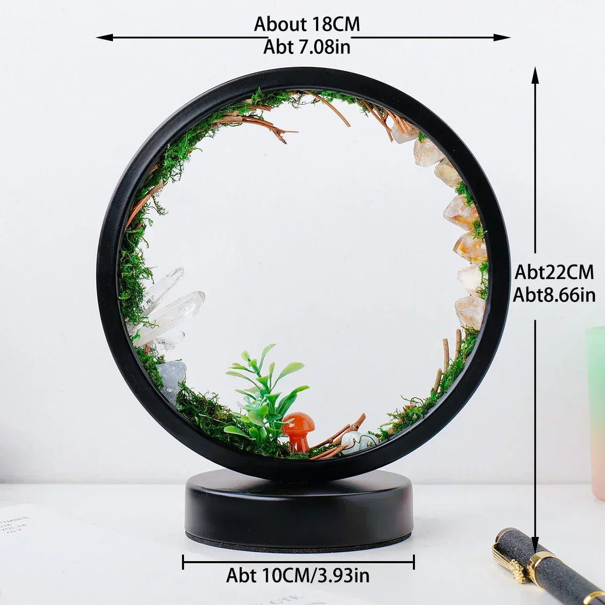 EnchantedRing Elegant Circular Crystal Night Light with Greenery for Home Décor