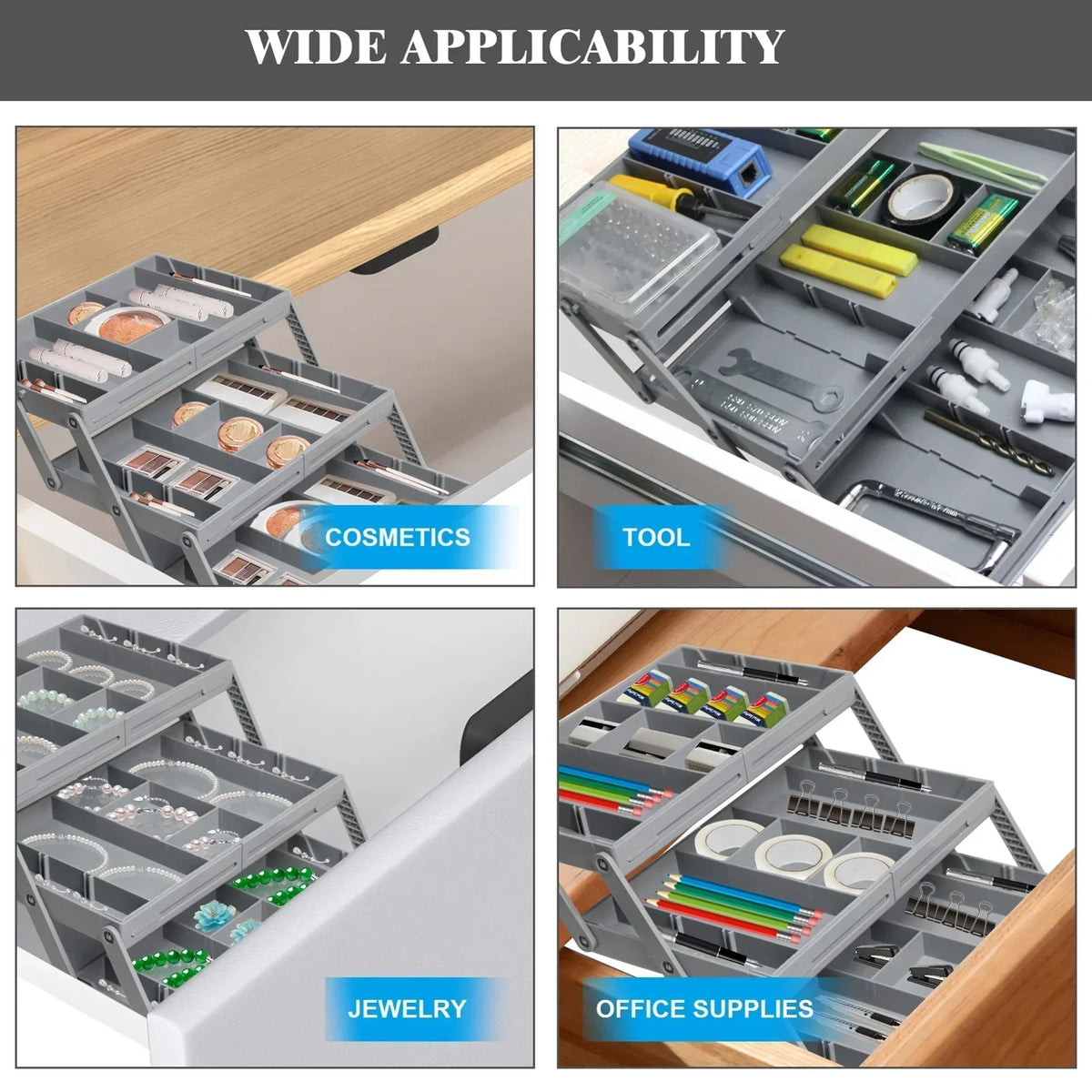 Expandable Drawer Organizer Adjustable Drawer Divider Storage Tray for Kitchen Office Bathroom