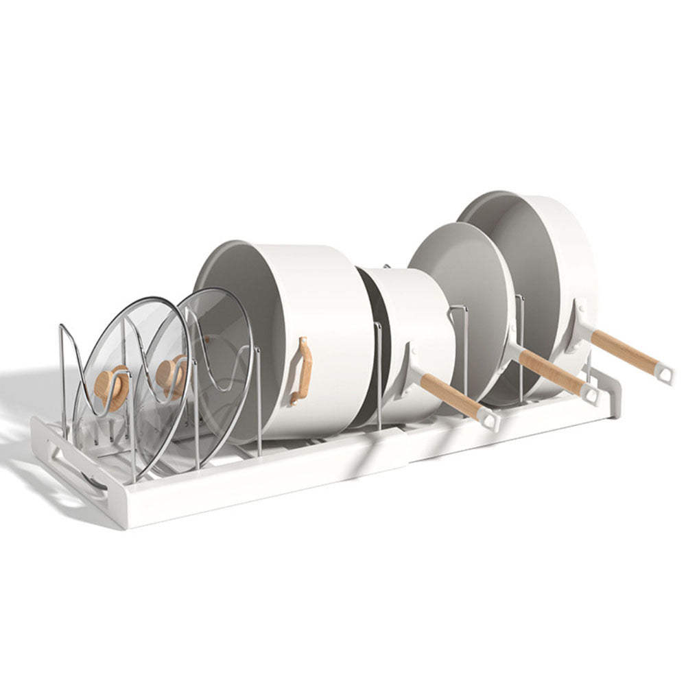 Expandable Pan and Lid Organiser for Neat and Space Saving Kitchen Storage