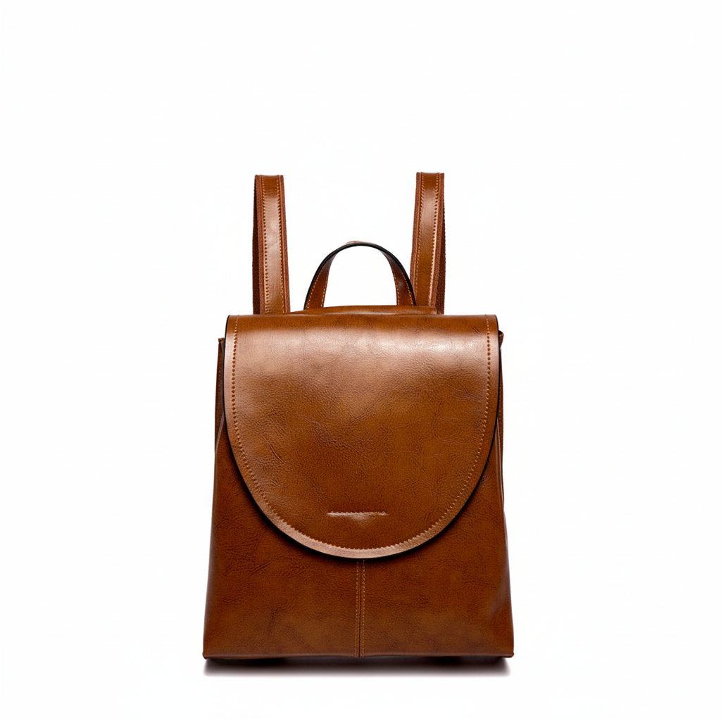 Tan brown leather backpack