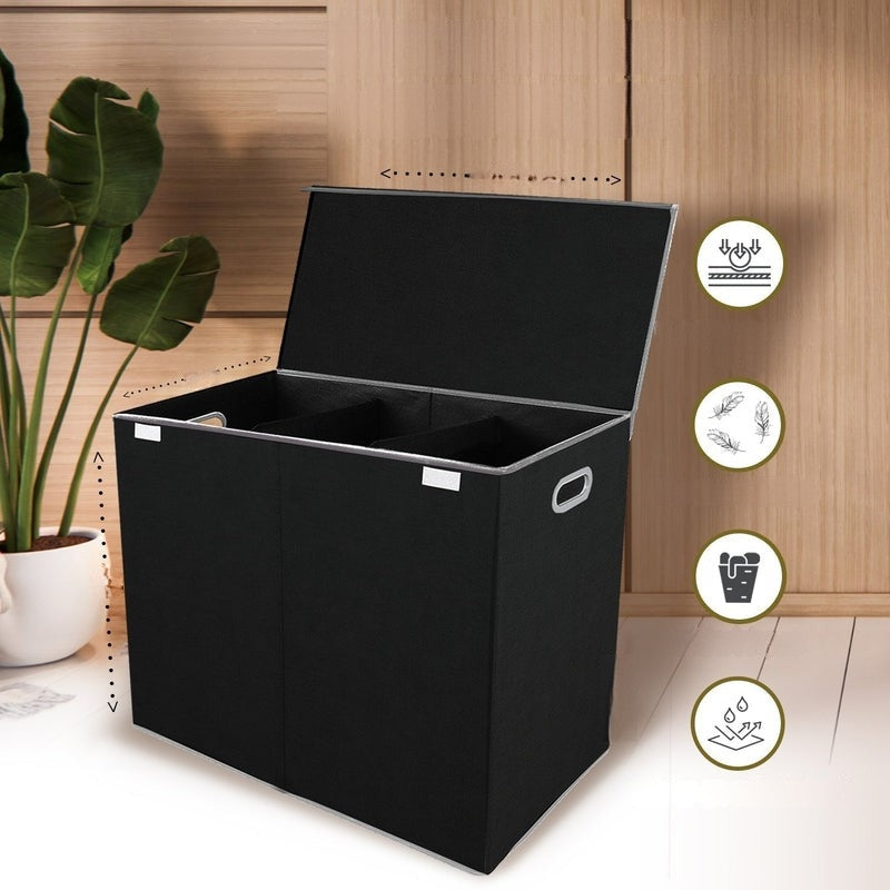 Foldable 3 Section Laundry Hamper with Lid Collapsible Clothes Basket Organizer