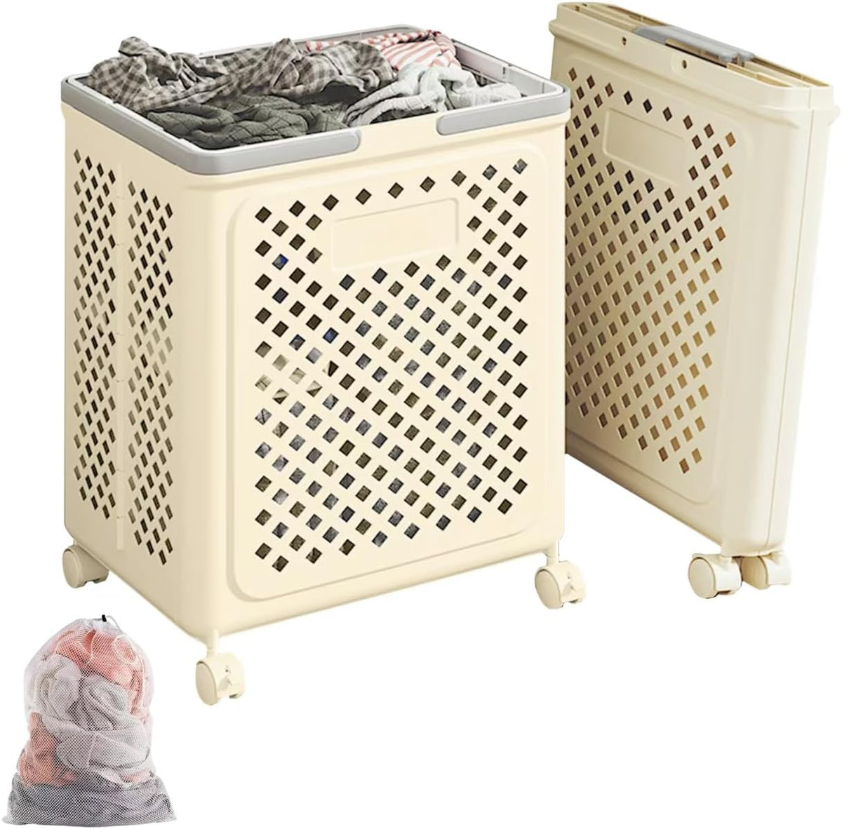 Foldable Laundry Basket With Wheels Space Saving Rolling Hamper