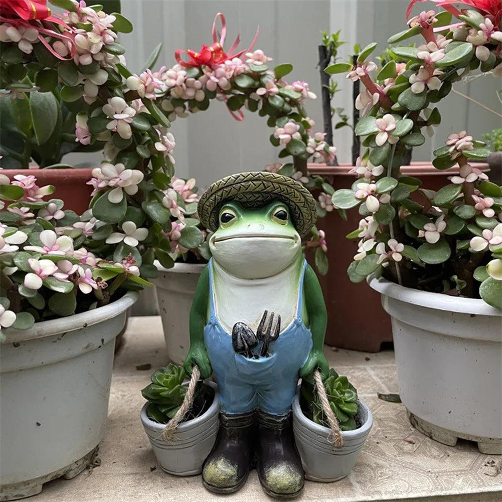 Funny Frog Garden Statue Decorative Resin Frog Planter for Outdoor and Indoor Use