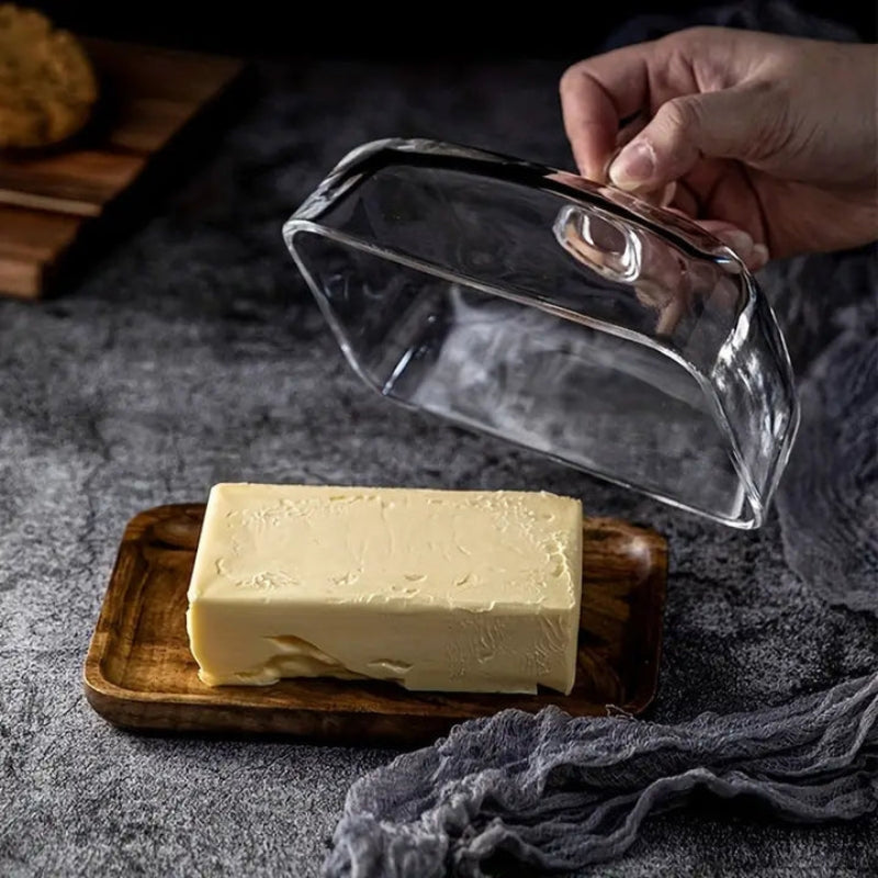 Glass Butter Dish With Lid Serving Tray Clear Food Storage Container