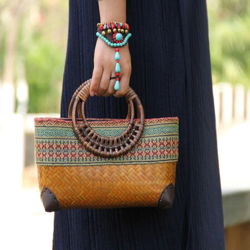 Handcrafted Patterned Handbag Vibrant Woven Design Zip Pocket Purse