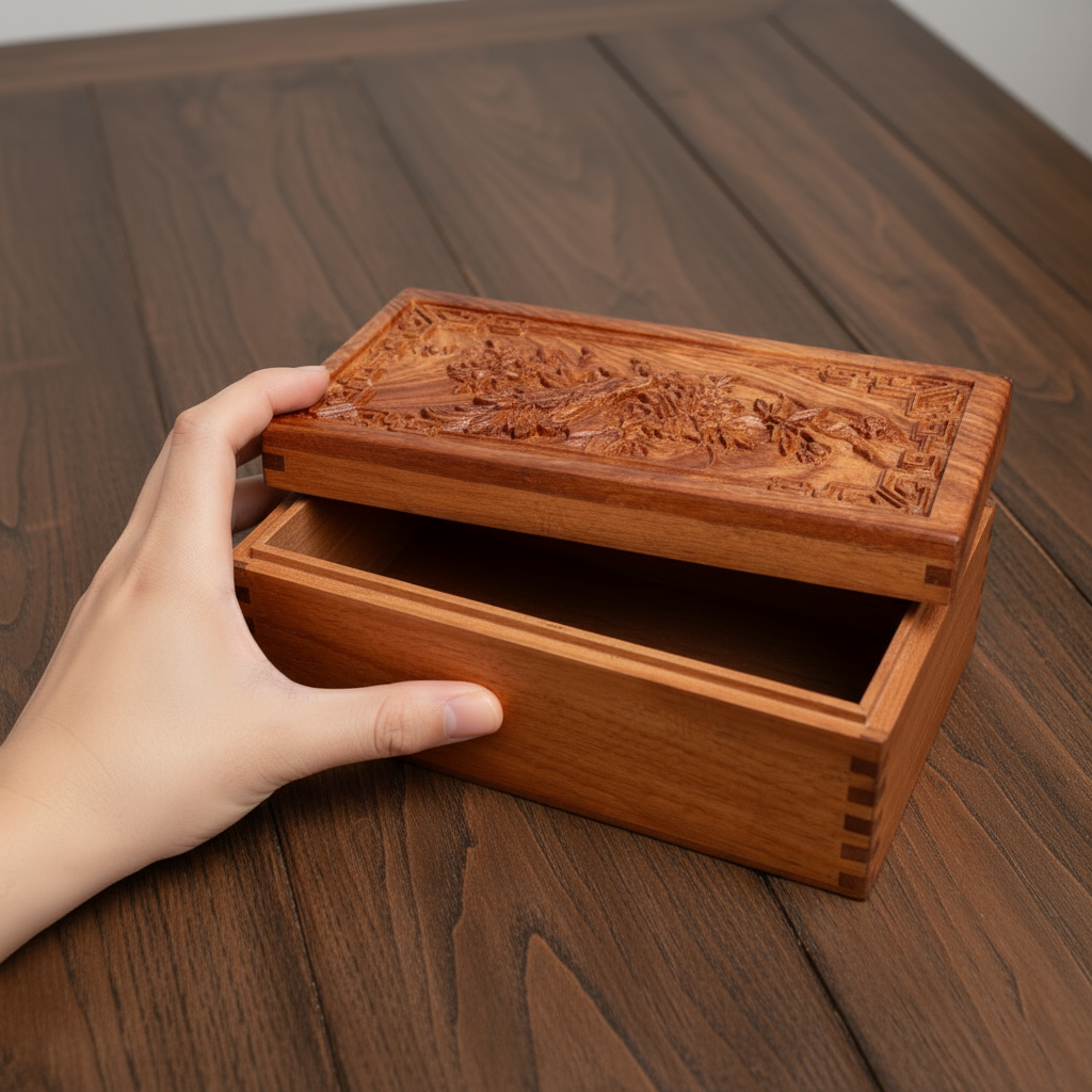 Handcrafted Wooden Jewelry Box with Hidden Lock Secure Storage Case