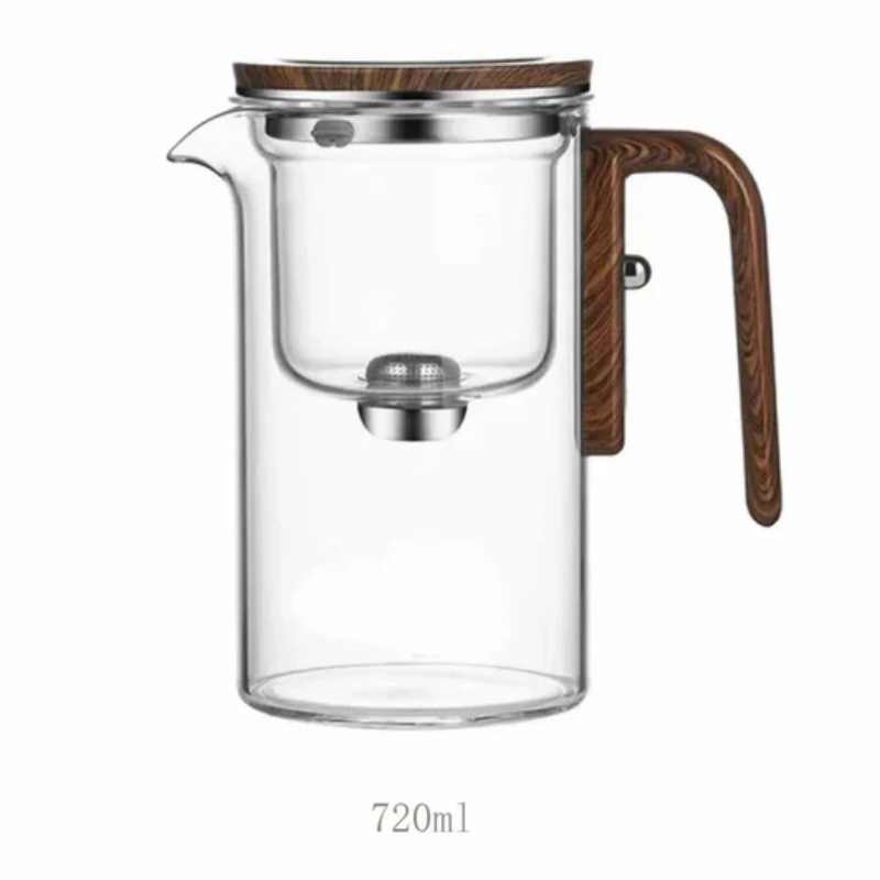 Heat-Resistant Glass Teapot With Wooden Handle Built-In Infuser Large Capacity