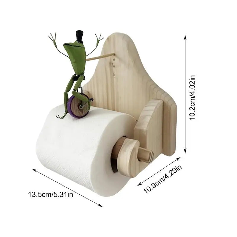 HoppyRoll Playful Frog Toilet Roll Holder Wooden Bathroom Decor