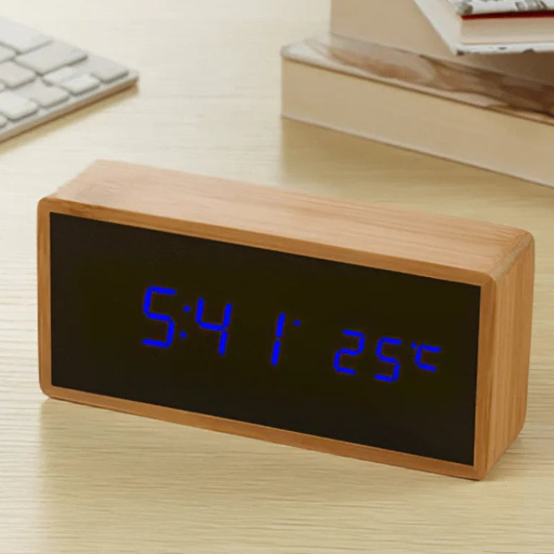 LED Digital Alarm Clock Mirror Display Temperature and Date Modern Desk Clock