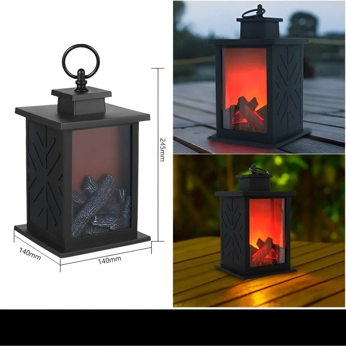 LED Flame Lantern Night Light Fireplace Effect Decorative Ambient Lamp