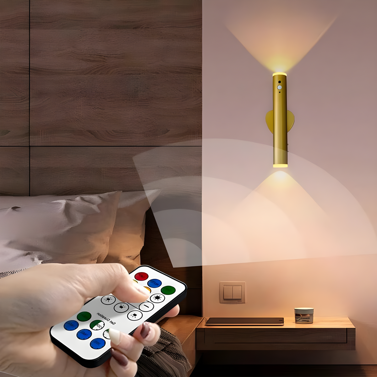 LED Wall Light Motion Sensor Remote Control Battery-Powered Indoor Lamp
