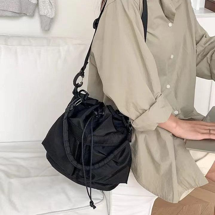 Large Capacity Drawstring Crossbody Shoulder Bag Multi Pocket Casual Messenger Bag Adjustable Strap