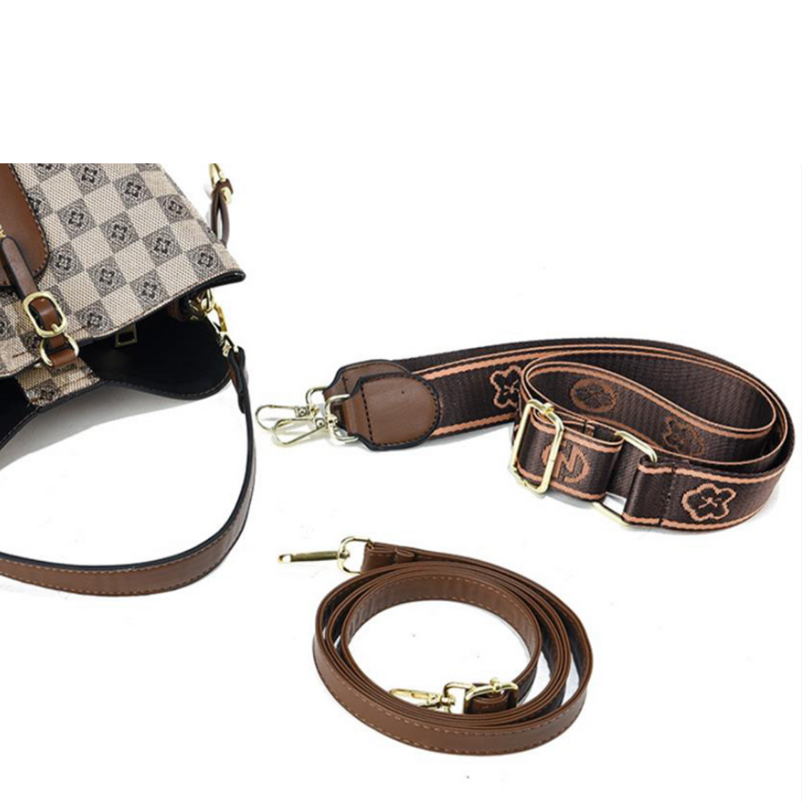 Large Capacity Handbag Adjustable Strap Smooth Zipper Structured Vintage Print Shoulder Bag