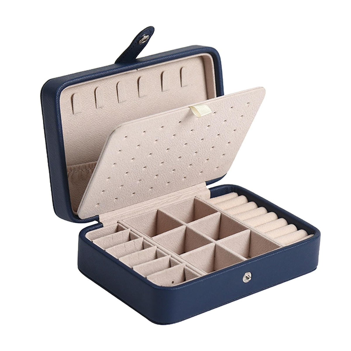 Leather Flip Lid Jewelry Storage Box Ring Earring Organizer