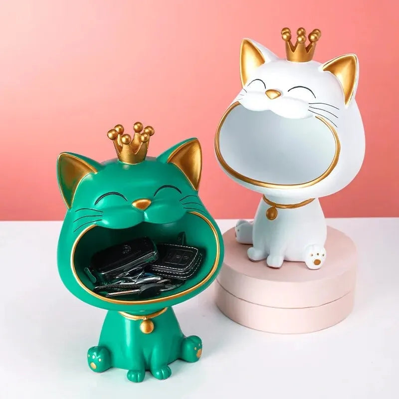 Lucky Cat Decorative Storage Box Maneki Neko Desk Organizer Coin Holder Home Decor