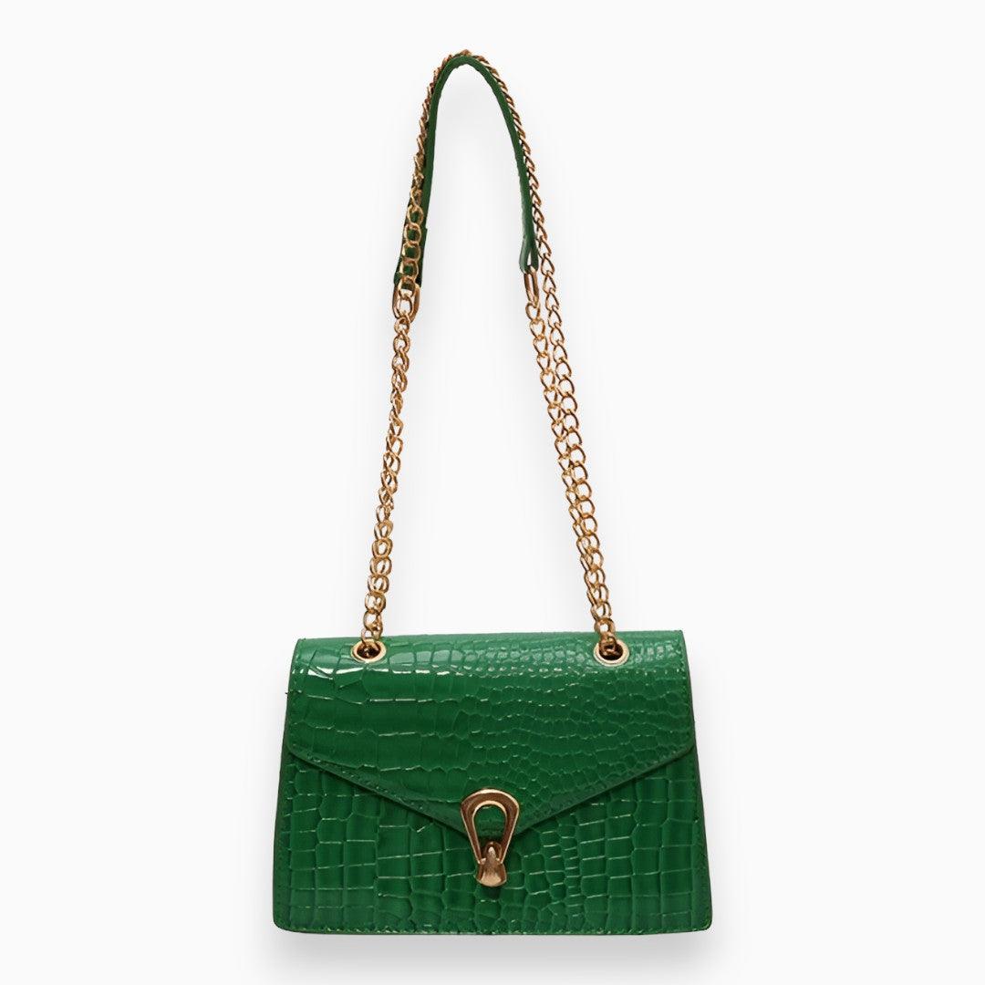 Luxury Crocodile Pattern Crossbody Shoulder Bag Buckle Lock Handbag Adjustable Strap Elegant Purse