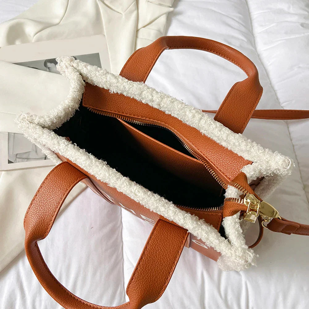 Luxury Crossbody Shoulder Bag for Women Soft Faux Fur Lined Handbag with Adjustable Strap and Spacious Interior