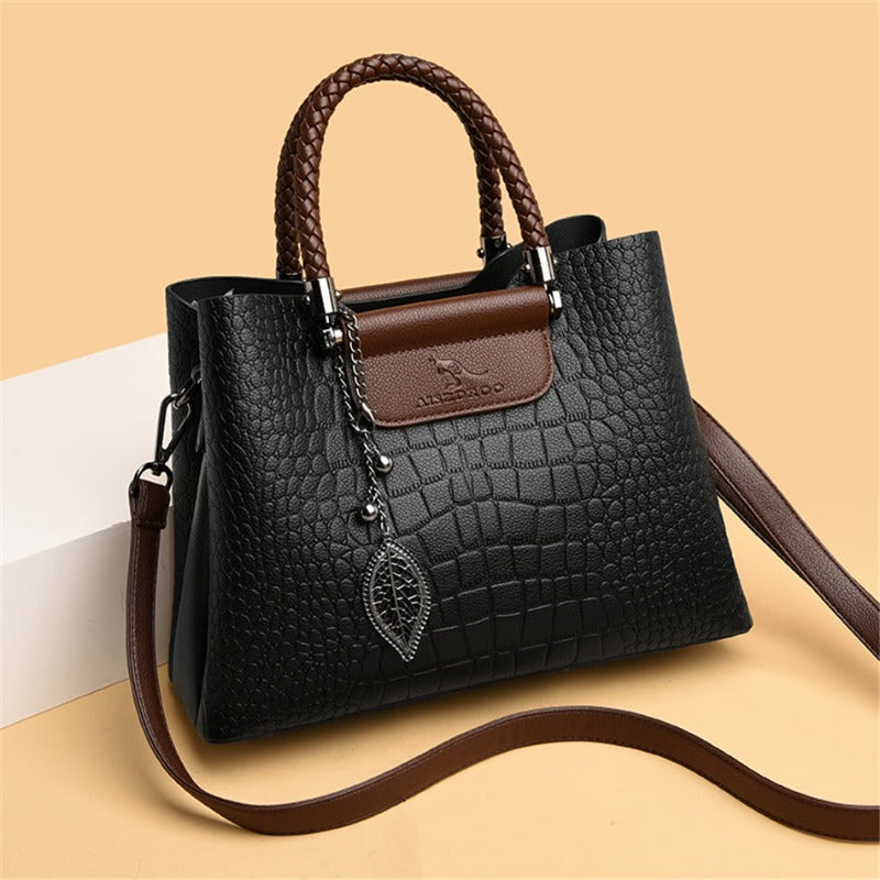 Luxury Leather Handbag Crocodile Embossed Women's Shoulder Bag Elegant Tote
