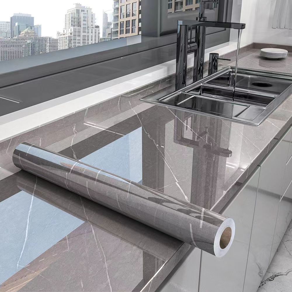 Marble Effect Oil-Resistant Self-Adhesive Kitchen Film