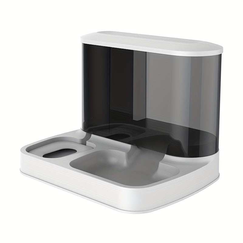 Modern Elevated Pet Feeding Station with Transparent Food Storage Dual Bowl Dog and Cat Feeder