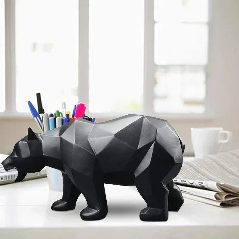 Modern Resin Sculpture Statue Geometric Black Bear Decorative Art Figure