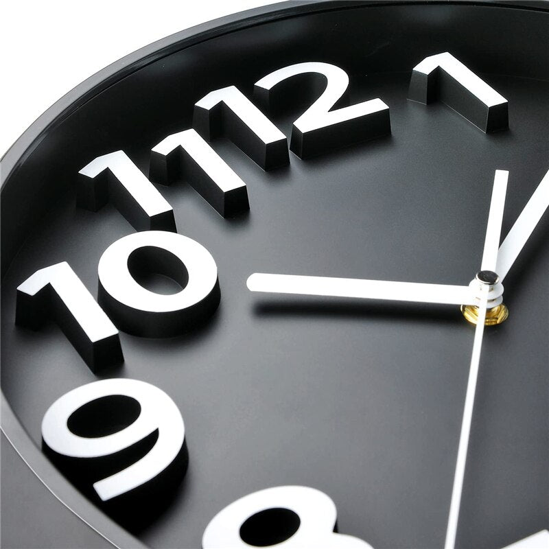 Modern Silent 3D Wall Clock Large Numbers Minimalist Non-Ticking Decorative Wall Clock