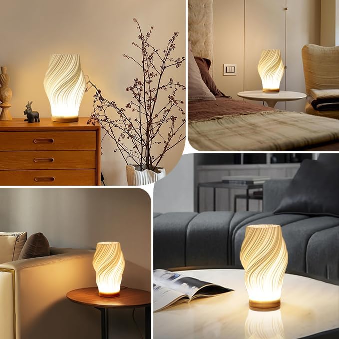 Modern Wavy Shade LED Table Lamp with Touch Dimming and USB Charging Port for Bedroom Desk