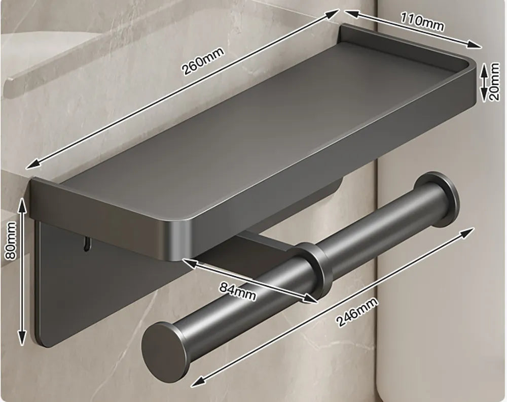 Multifunctional Toilet Paper Holder Bathroom Organizer Wall Mount Storage Shelf