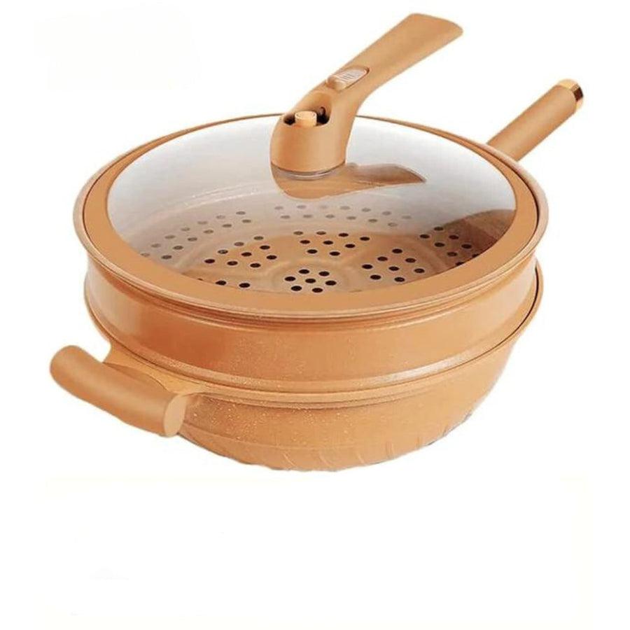 Nonstick Wok Pan with Steamer Basket Multifunction Wok Pan for Gas Induction Electric Stove