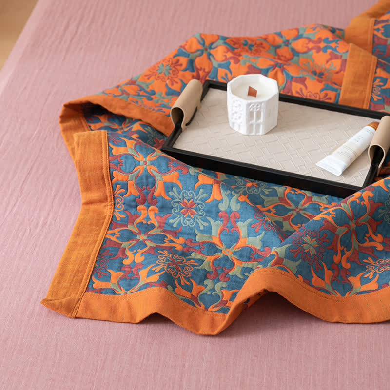 Orange & Blue Six Layer Cotton Quilt Orange Blue Ethnic Pattern Bedding Duvet