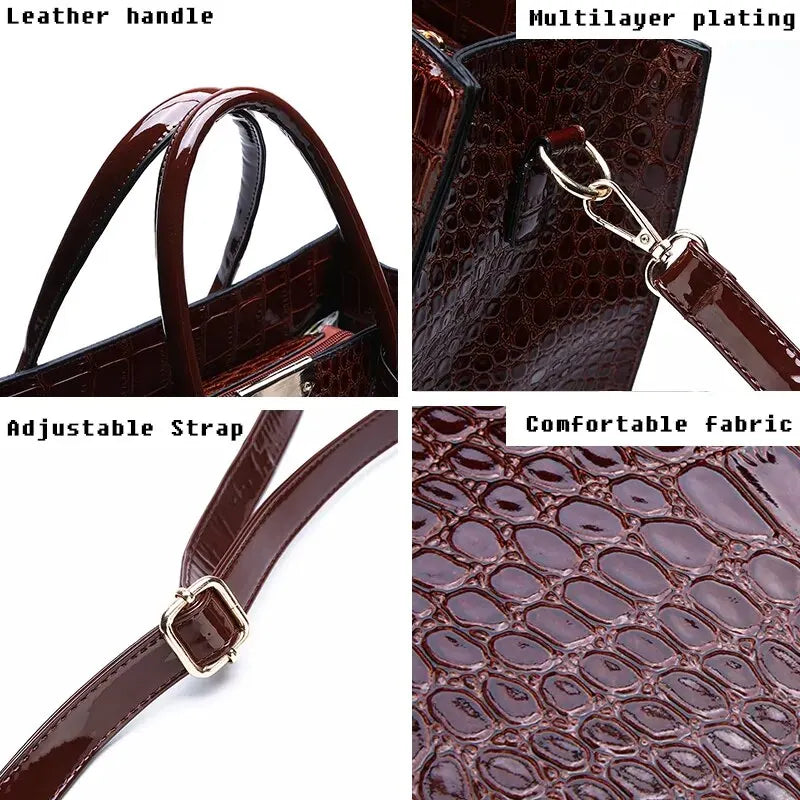 Premium Crocodile Pattern Women's Handbag Vegan Leather Shoulder Bag