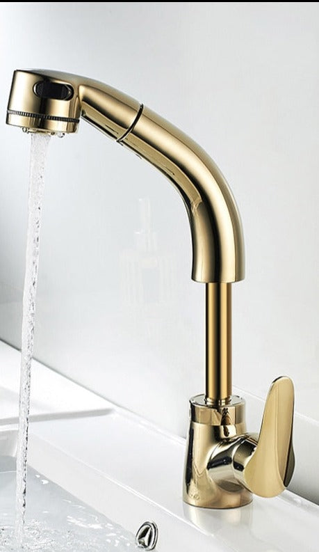 Pull Out Bathroom Faucet Brass Mixer Tap Adjustable Spray Modern Sink Fixture