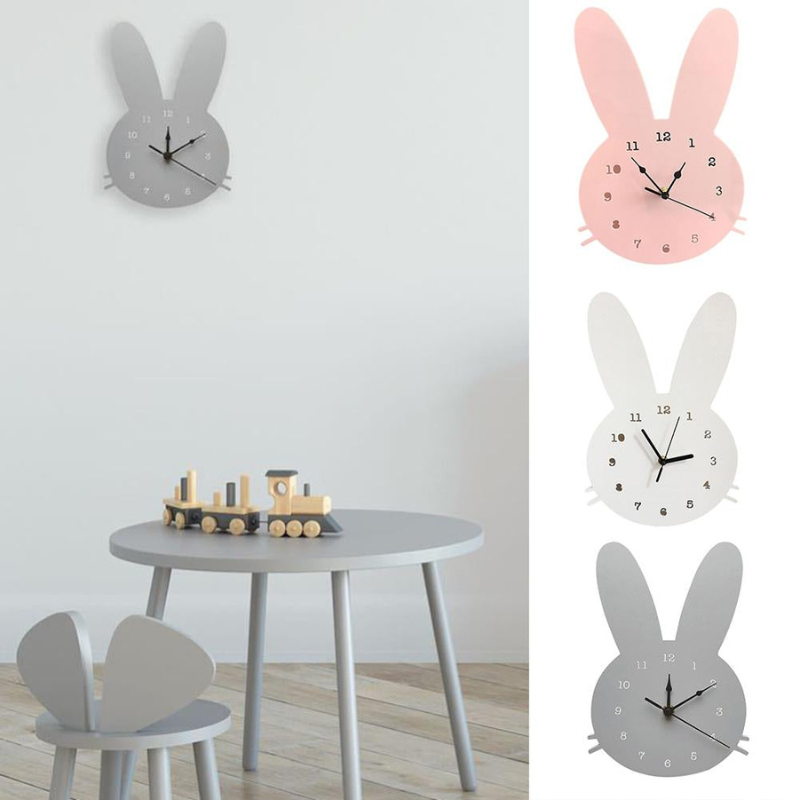 Rabbit Wall Clock Kids Room Decor Cute Bunny Nursery Wall Clock Children Room Decoration